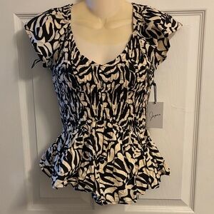 J. Crew Black and White Ruched Blouse